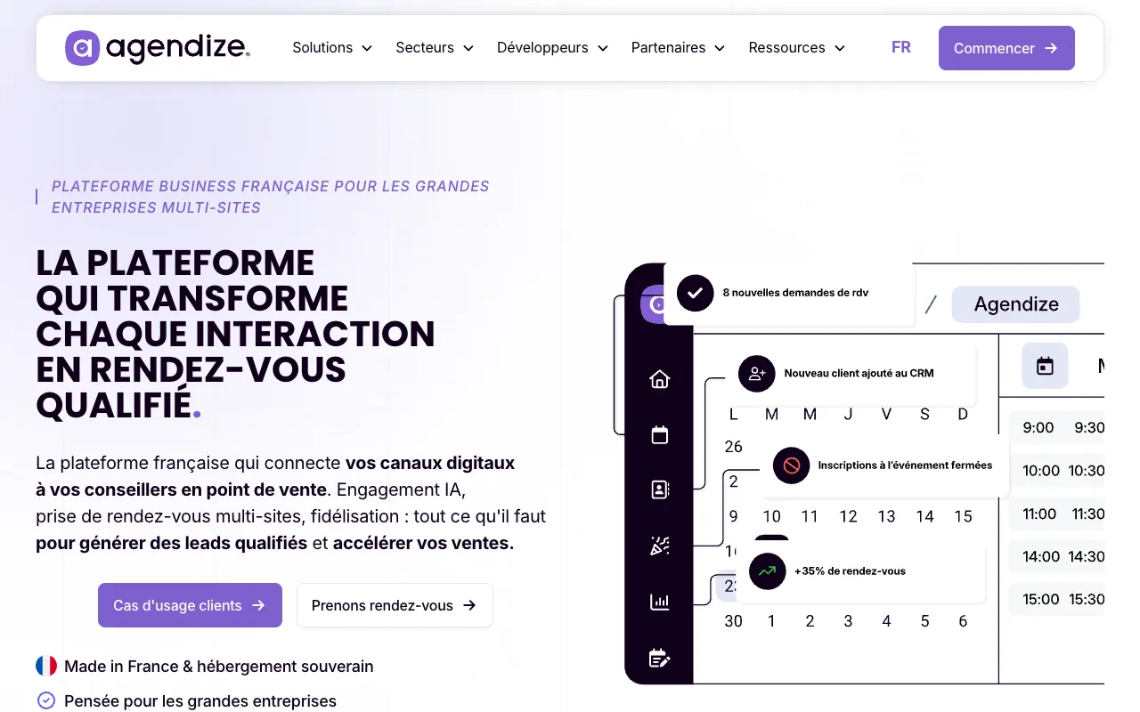 Page d’accueil du site d’Agendize