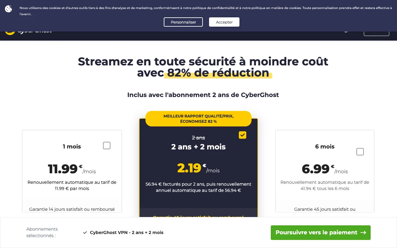 Page de l’offre sur le site de CyberGhost