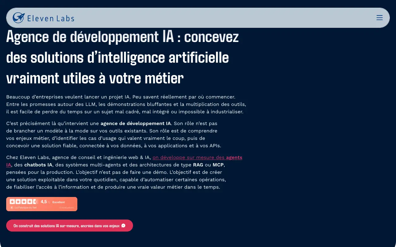 Page de l’offre sur le site d’Eleven Labs