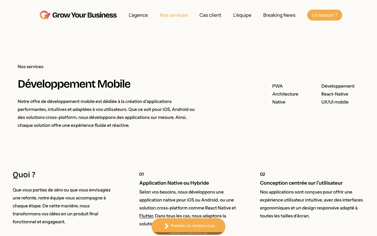 Page de l’offre sur le site de Grow Your Business