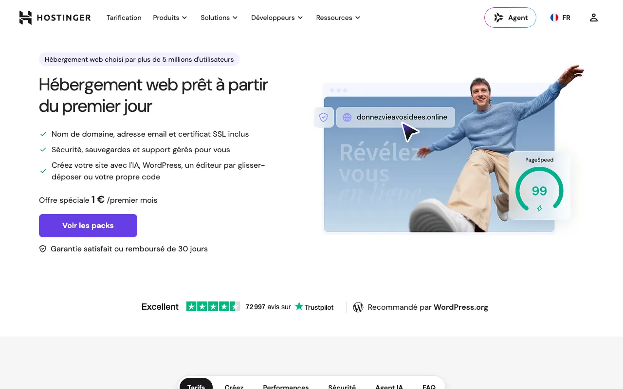 Page de l’offre sur le site de Hostinger
