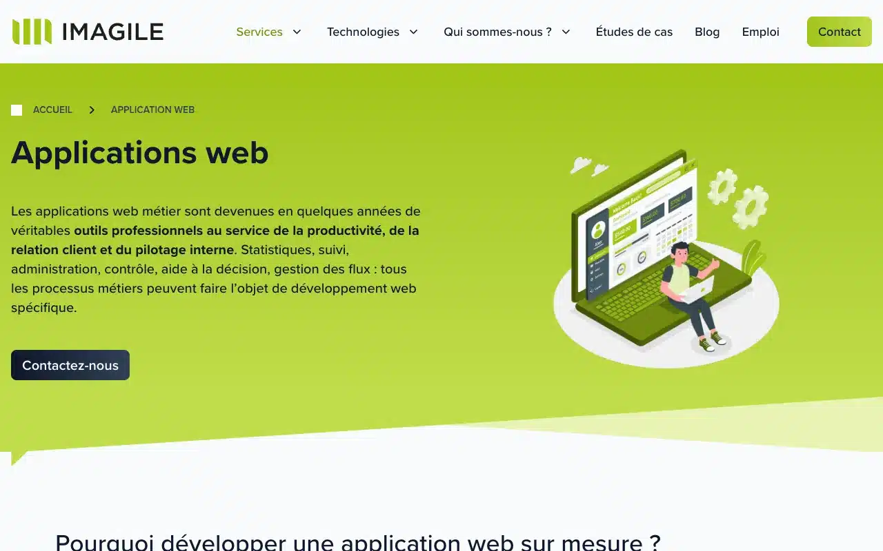 Page de l’offre sur le site d’Imagile
