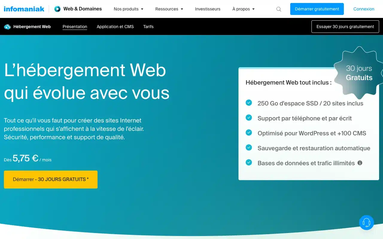 Page de l’offre sur le site d’Infomaniak