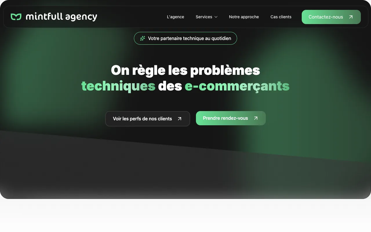 Page d’accueil du site de Mintfull Agency