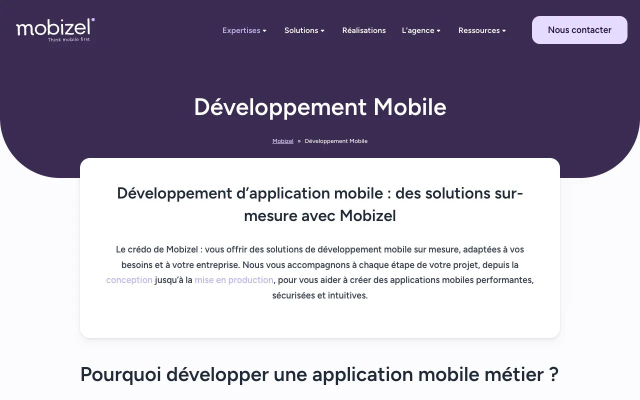 Page de l’offre sur le site de Mobizel