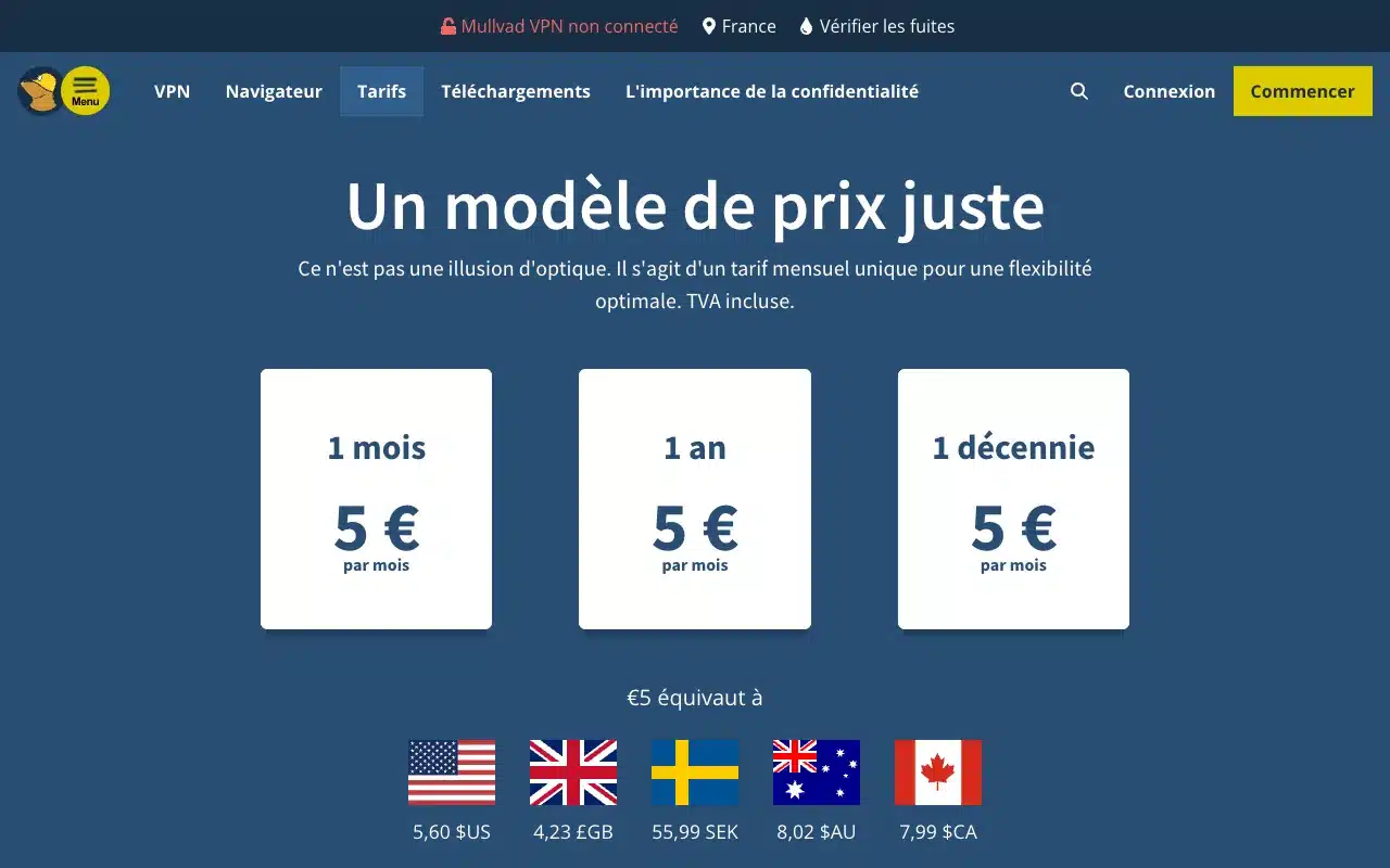Page de l’offre sur le site de Mullvad