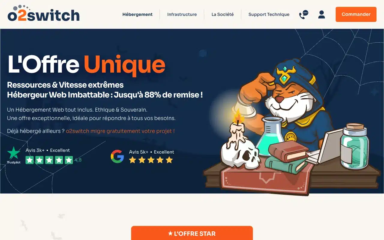 Page de l’offre sur le site d’o2switch