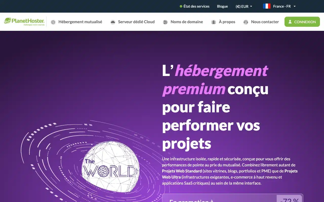 Page de l’offre sur le site de PlanetHoster