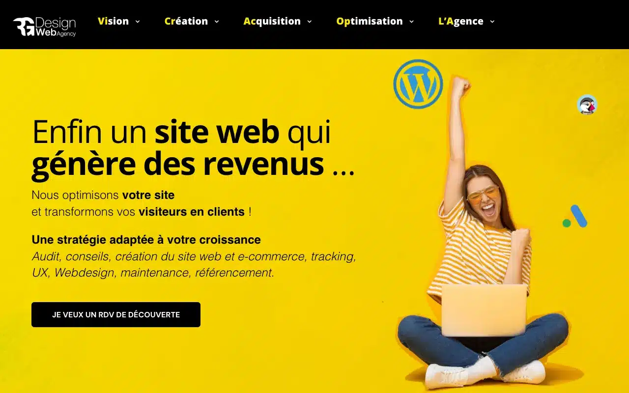 Page d’accueil du site de RG Design