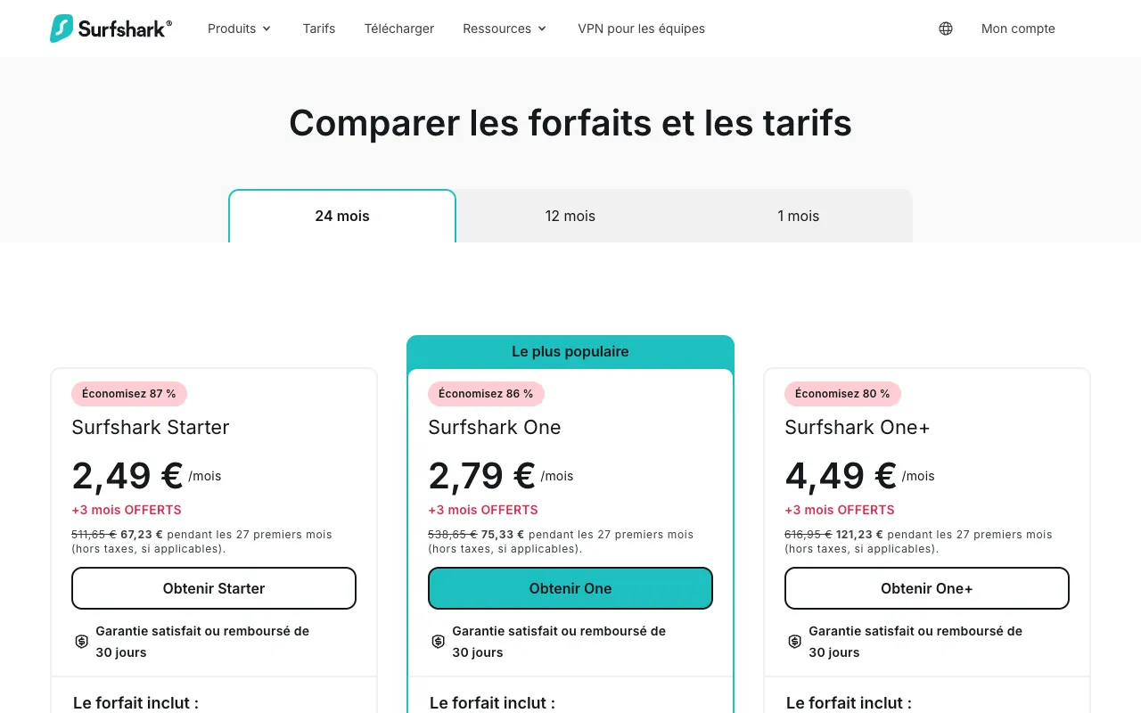 Page de l’offre sur le site de Surfshark