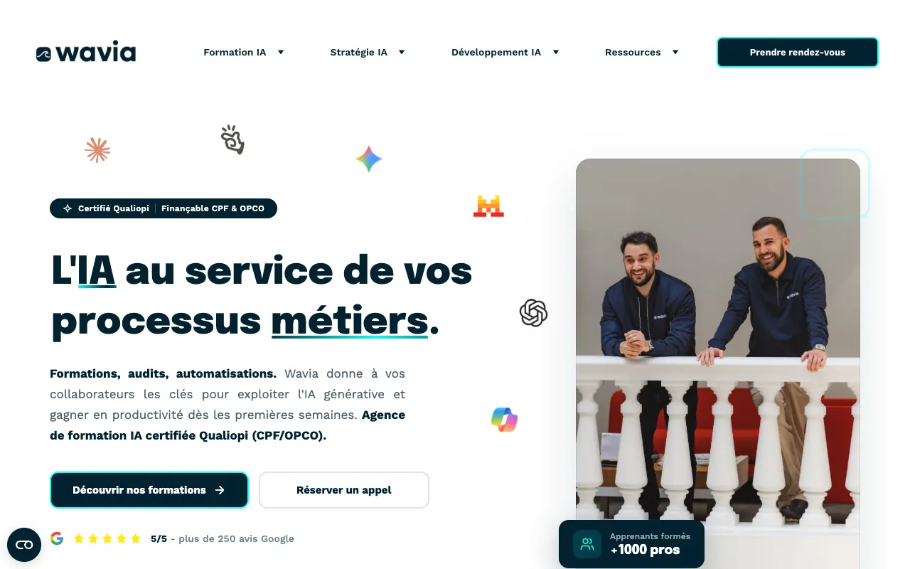 Page d’accueil du site de Wavia
