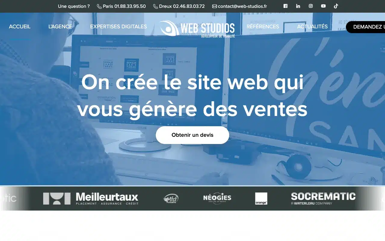 Page d’accueil du site de Web Studios