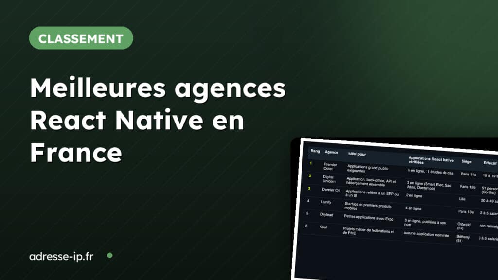 Tableau comparatif des meilleures agences React Native en France